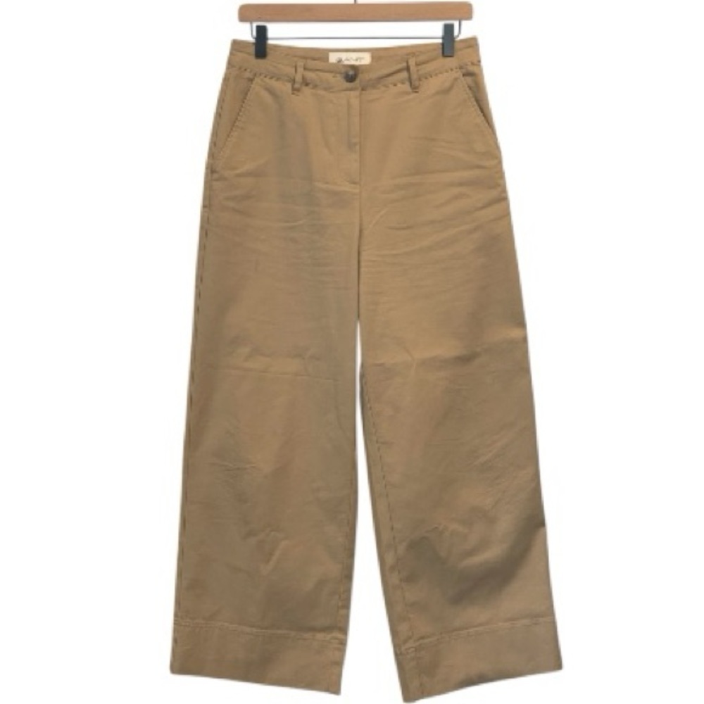 Gant Women's Tan Wide-Leg Cropped Pants, US Size 8, Cotton Blend, Classic Khaki - Picture 2 of 16